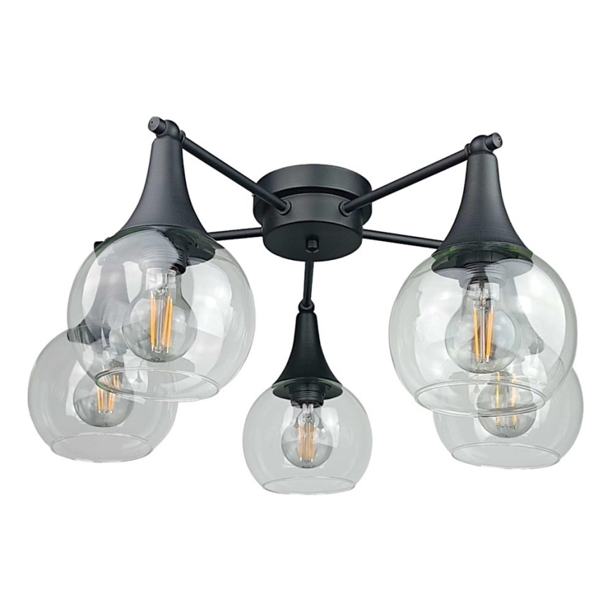 Nadgradni lestenec STAR 5xE27/60W/230V črna/prozorna
