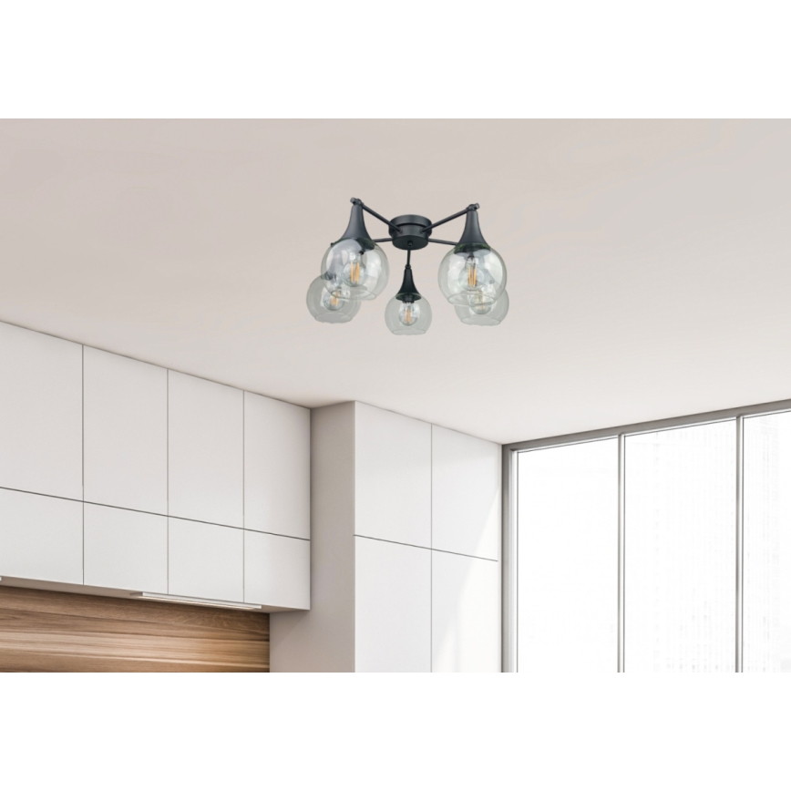 Nadgradni lestenec STAR 5xE27/60W/230V črna/prozorna