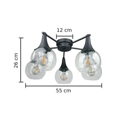 Nadgradni lestenec STAR 5xE27/60W/230V črna/prozorna