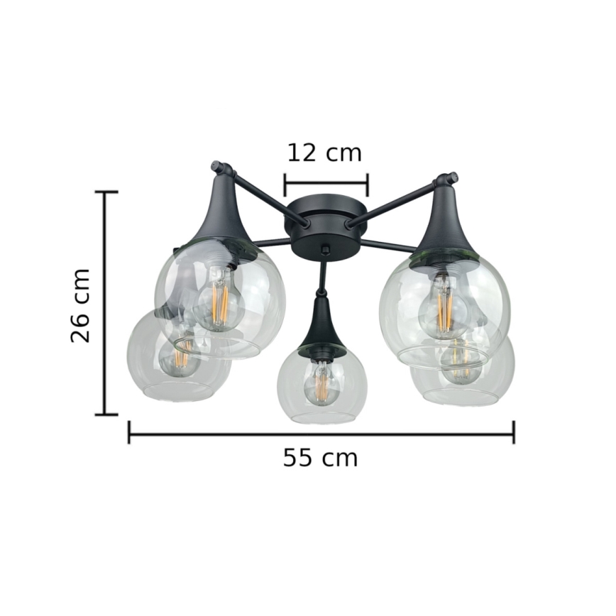 Nadgradni lestenec STAR 5xE27/60W/230V črna/prozorna