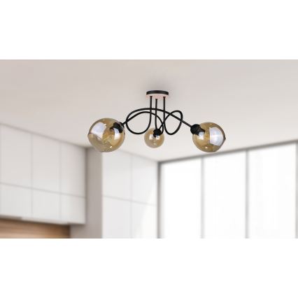 Nadgradni lestenec VENUS WOOD 3xE27/60W/230V črna/dimna rjava
