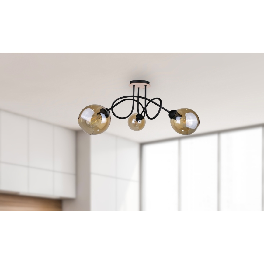 Nadgradni lestenec VENUS WOOD 3xE27/60W/230V črna/dimna rjava