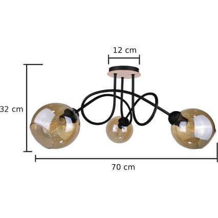 Nadgradni lestenec VENUS WOOD 3xE27/60W/230V črna/dimna rjava
