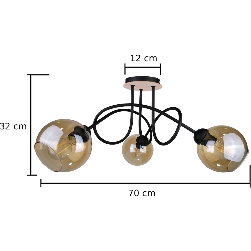 Nadgradni lestenec VENUS WOOD 3xE27/60W/230V črna/dimna rjava