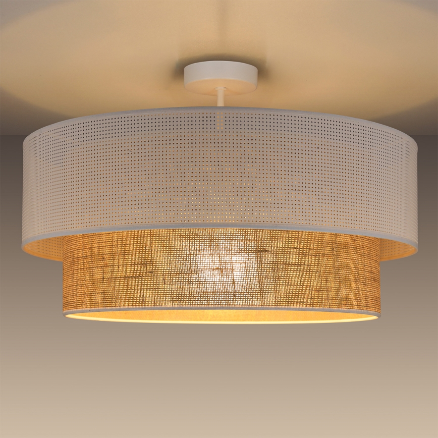 Nadometni lestenec BORHO 1xE27/60W/230V, premer 50 cm, bela/juta