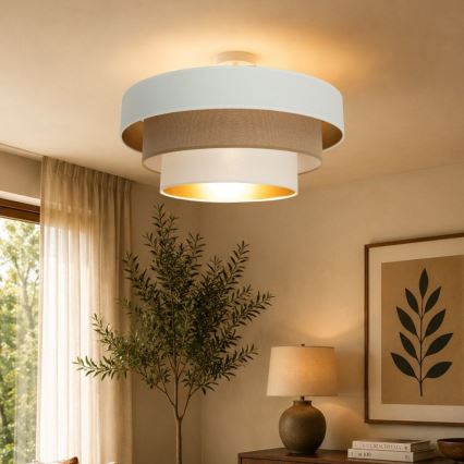 Nadometni lestenec WENTA 1xE27/60W/230V, premer 50 cm, bela/rjava