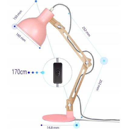 Namizna svetilka 1xE27/40W/230V rožnata