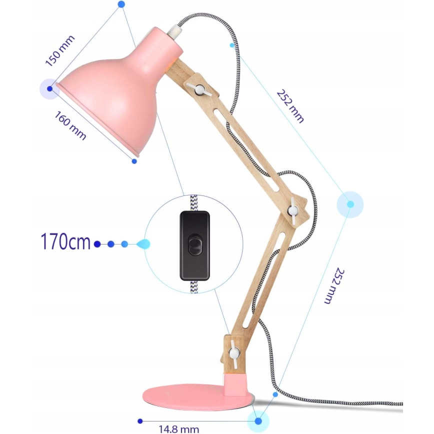 Namizna svetilka 1xE27/40W/230V rožnata