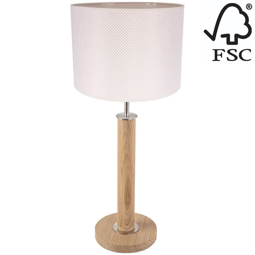 Namizna svetilka BENITA 1xE27/60W/230V 61 cm krem barva/hrast – FSC certifikat