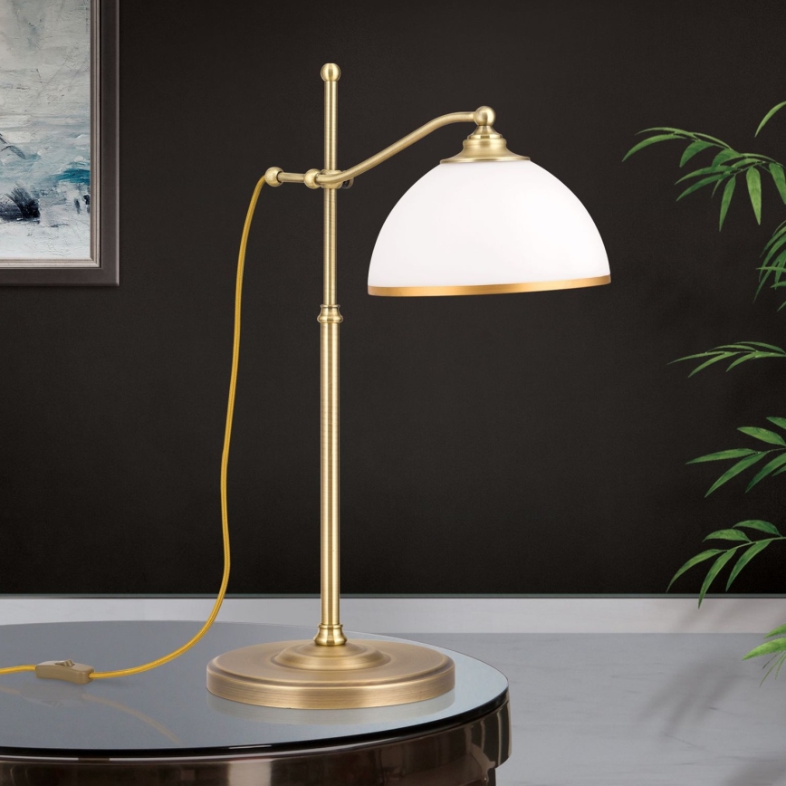 Namizna svetilka OLD LAMP 1xE27/40W/230V 65 cm bela/medenina