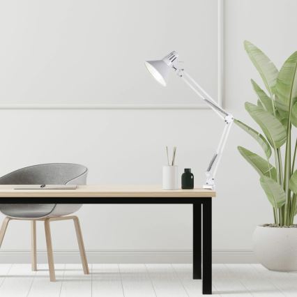 Namizna svetilka s sponko WORKER 1xE27/10W/230V bela