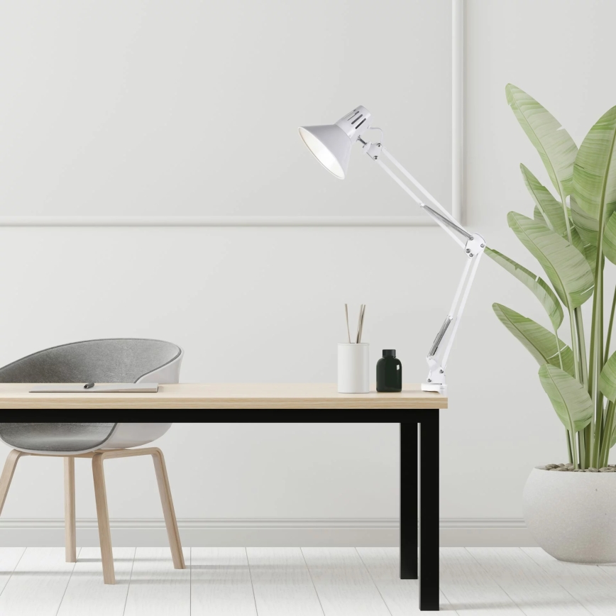 Namizna svetilka s sponko WORKER 1xE27/10W/230V bela