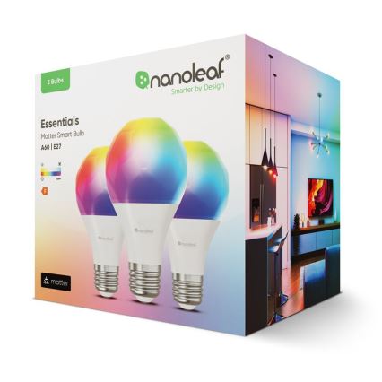 SET 3x LED RGBW Zatemnitvena žarnica ESSENTIALS A60 E27/8,5W/230V CRI 90 2700-6500K Wi-Fi - Nanoleaf