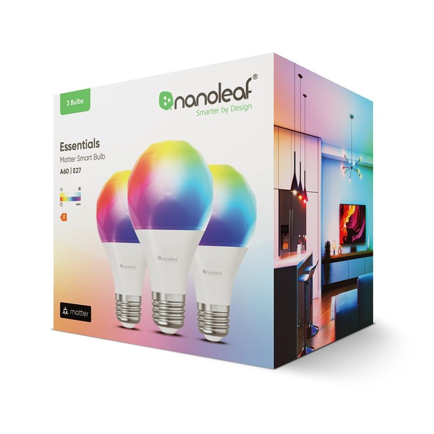 SET 3x LED RGBW Zatemnitvena žarnica ESSENTIALS A60 E27/8,5W/230V CRI 90 2700-6500K Wi-Fi - Nanoleaf