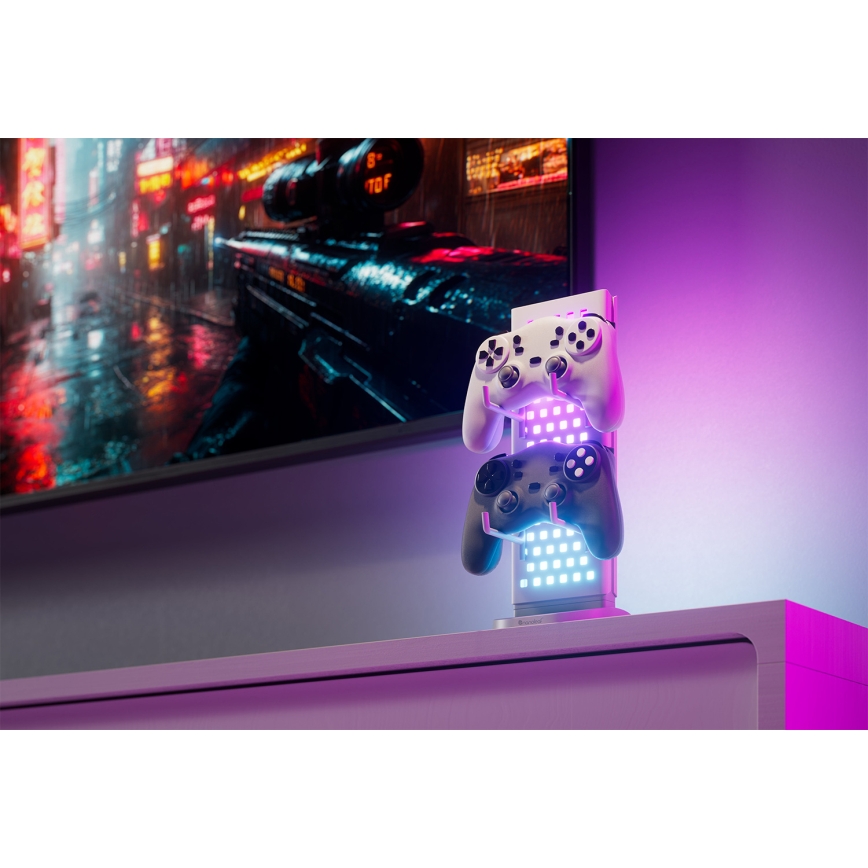 Nanoleaf - LED RGBIC namizna polnilna postaja 3 v 1 z nastavljivo svetlostjo 5V 2700-6500K bela