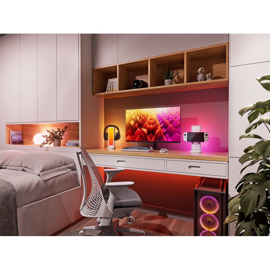 Nanoleaf - LED RGBIC namizna polnilna postaja 3 v 1 z nastavljivo svetlostjo 5V 2700-6500K bela