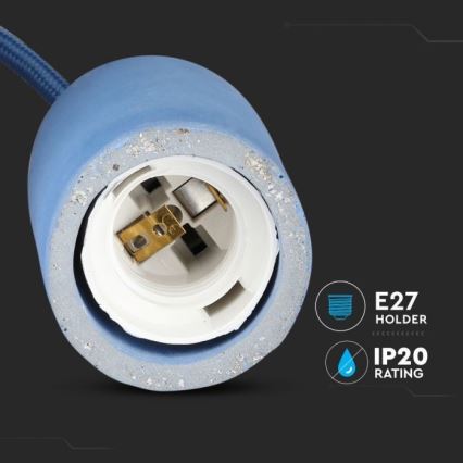 Napajalni kabel 1xE27/60W/230V beton/modra