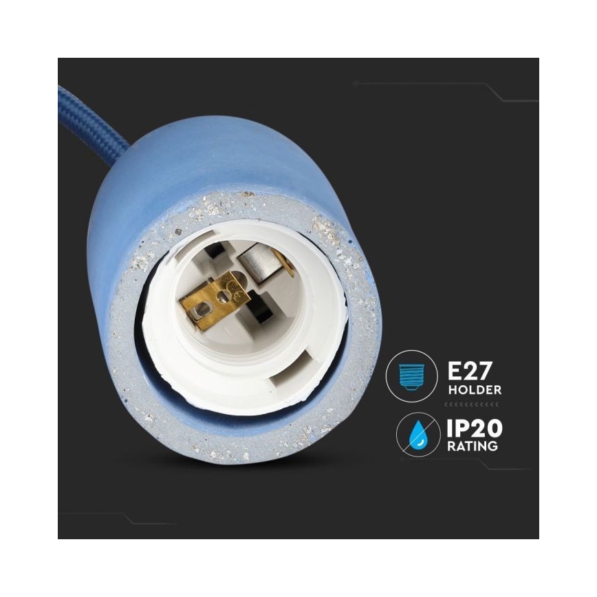 Napajalni kabel 1xE27/60W/230V beton/modra