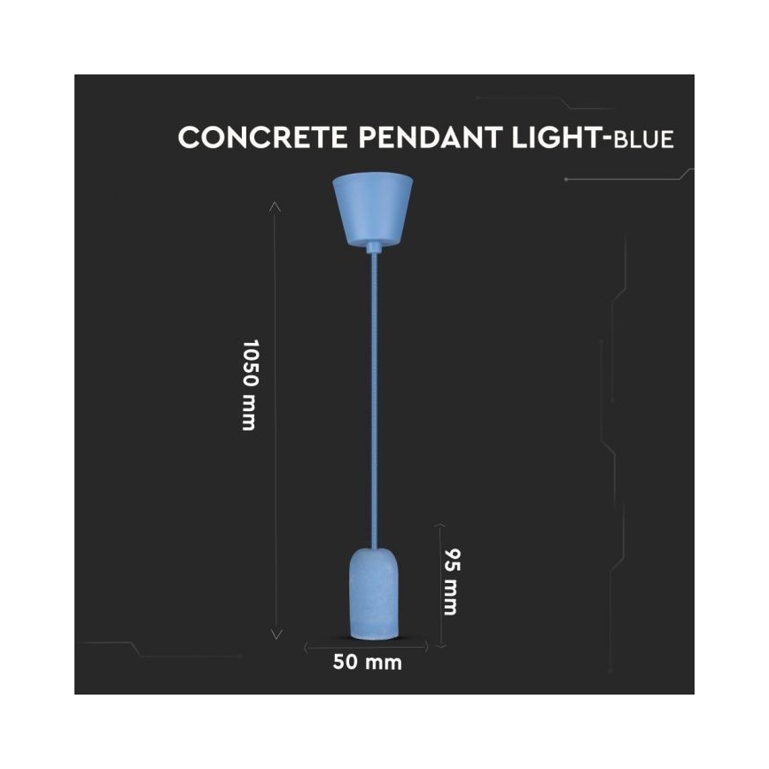 Napajalni kabel 1xE27/60W/230V beton/modra