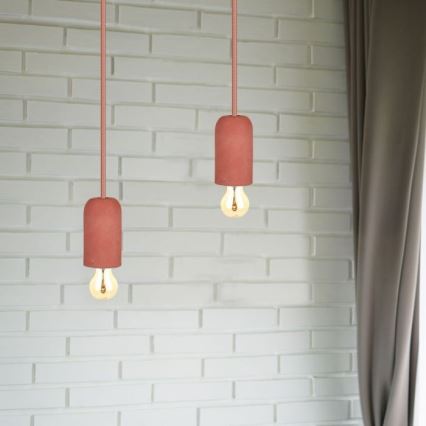 Napajalni kabel 1xE27/60W/230V beton/rdeča