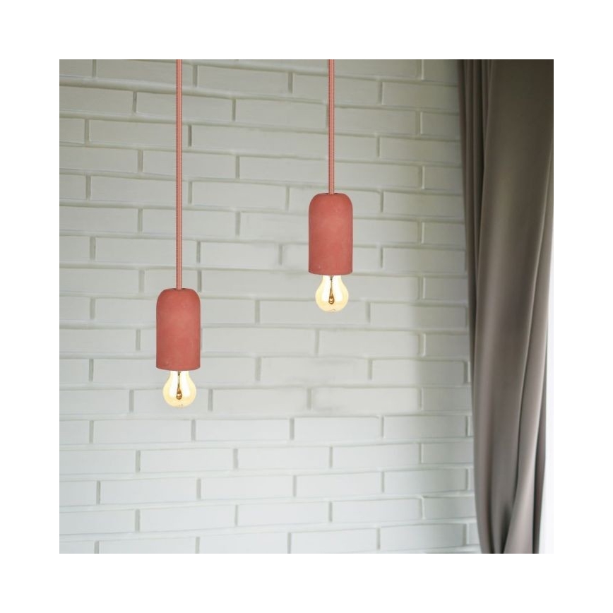 Napajalni kabel 1xE27/60W/230V beton/rdeča