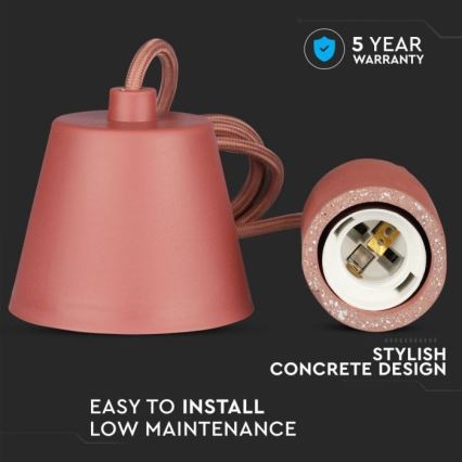 Napajalni kabel 1xE27/60W/230V beton/rdeča