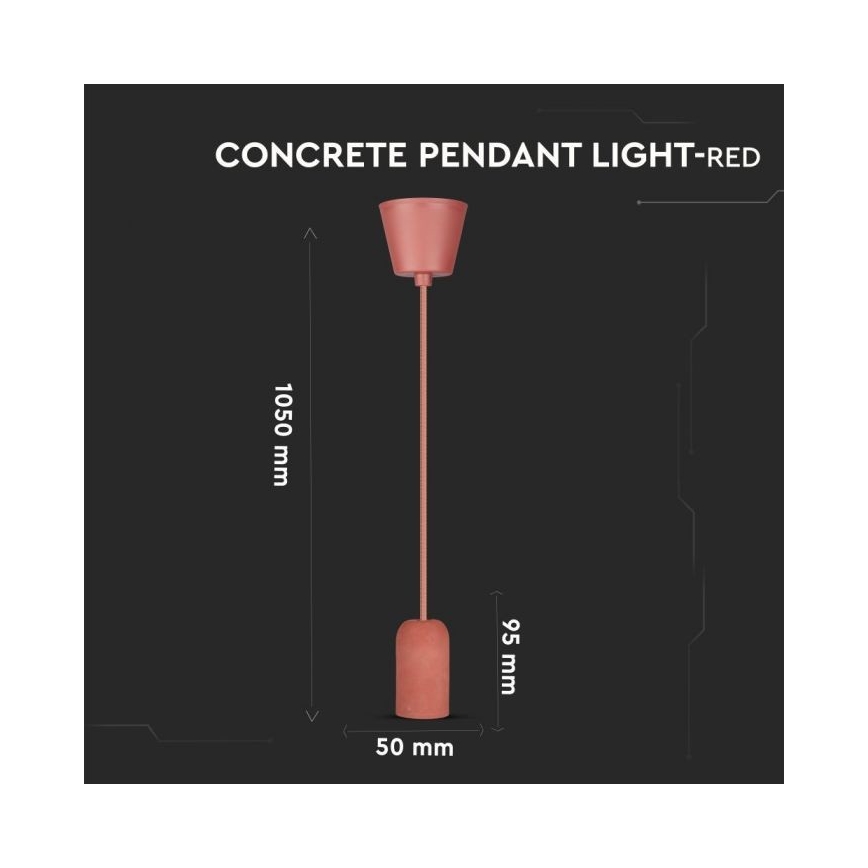 Napajalni kabel 1xE27/60W/230V beton/rdeča