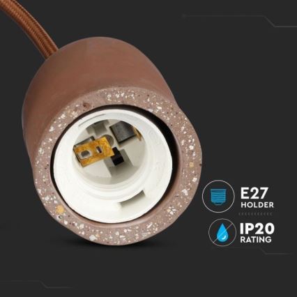 Napajalni kabel 1xE27/60W/230V beton/rjava