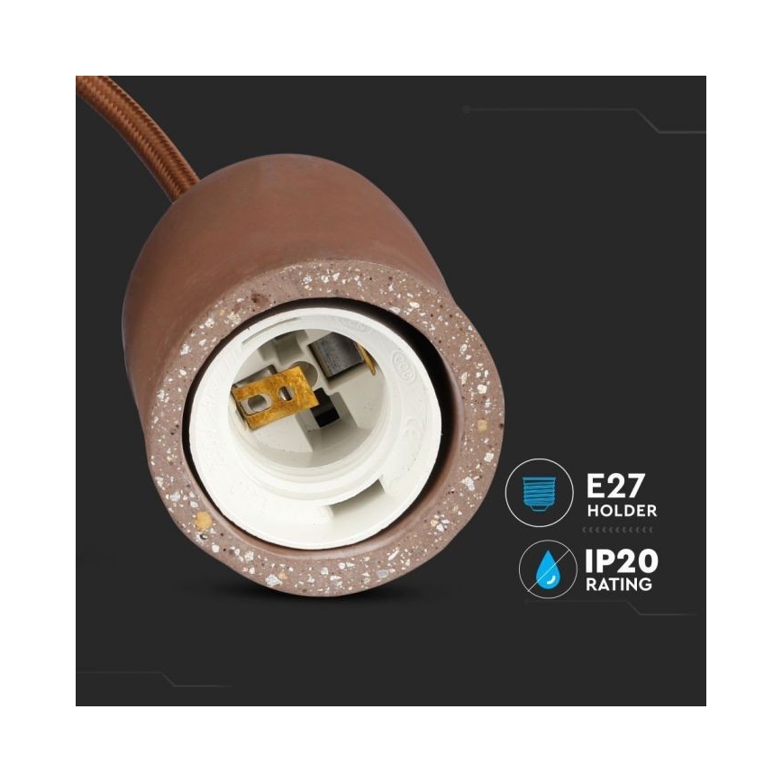 Napajalni kabel 1xE27/60W/230V beton/rjava