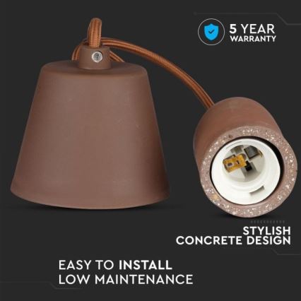 Napajalni kabel 1xE27/60W/230V beton/rjava