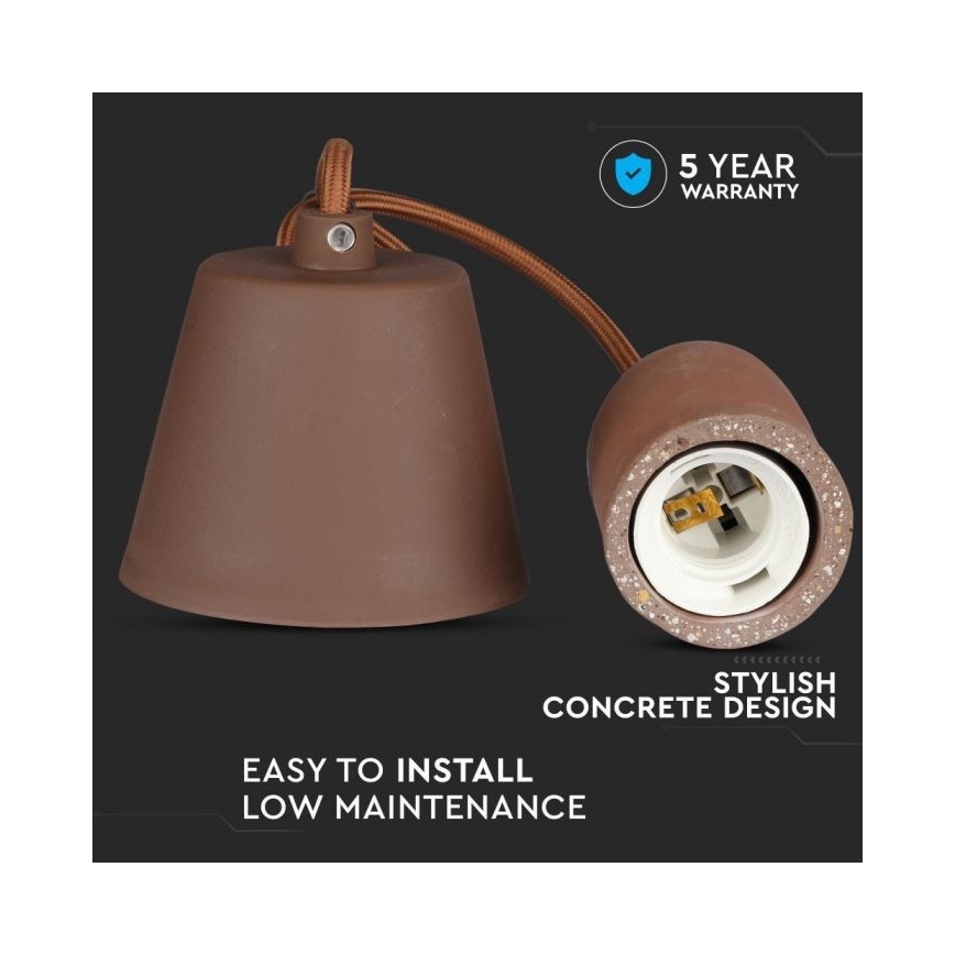 Napajalni kabel 1xE27/60W/230V beton/rjava