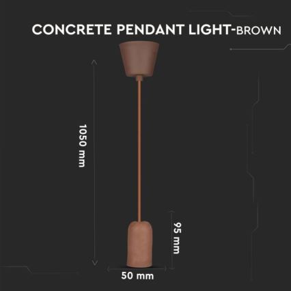 Napajalni kabel 1xE27/60W/230V beton/rjava
