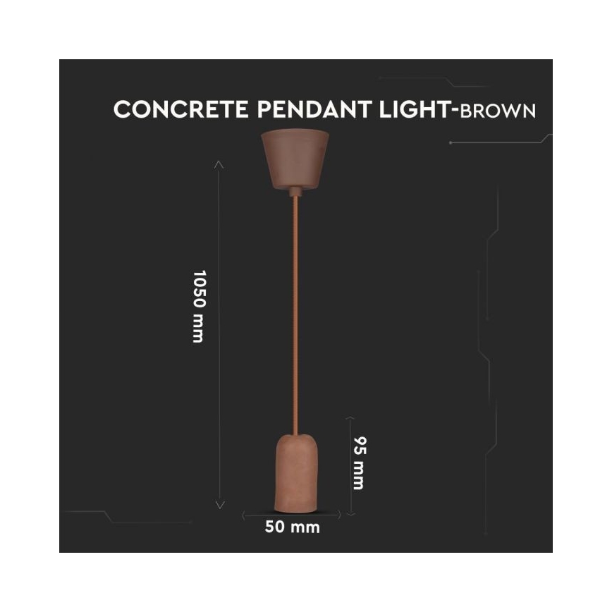 Napajalni kabel 1xE27/60W/230V beton/rjava