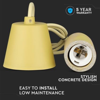 Napajalni kabel 1xE27/60W/230V beton/rumena