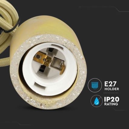 Napajalni kabel 1xE27/60W/230V beton/rumena