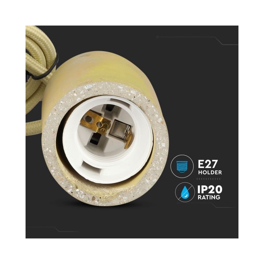 Napajalni kabel 1xE27/60W/230V beton/rumena