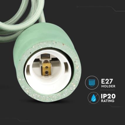 Napajalni kabel 1xE27/60W/230V beton/zelena