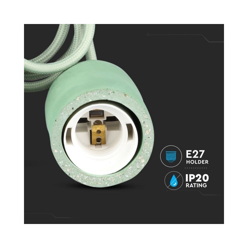 Napajalni kabel 1xE27/60W/230V beton/zelena