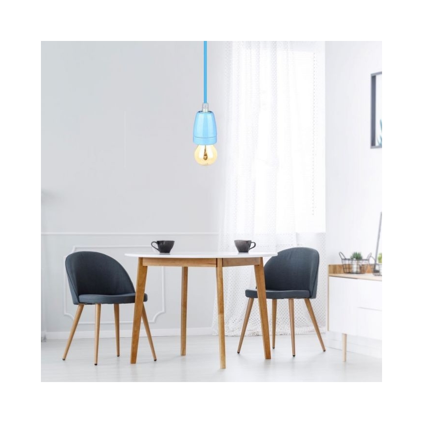 Napajalni kabel 1xE27/60W/230V modra/porcelain