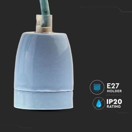Napajalni kabel 1xE27/60W/230V modra/porcelain