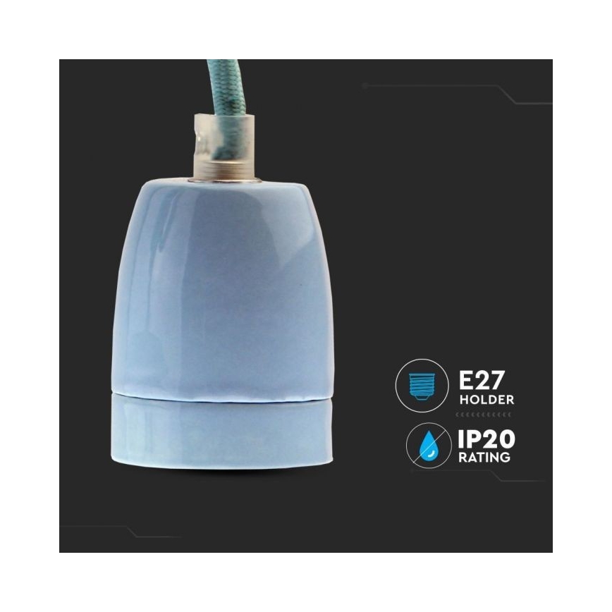 Napajalni kabel 1xE27/60W/230V modra/porcelain