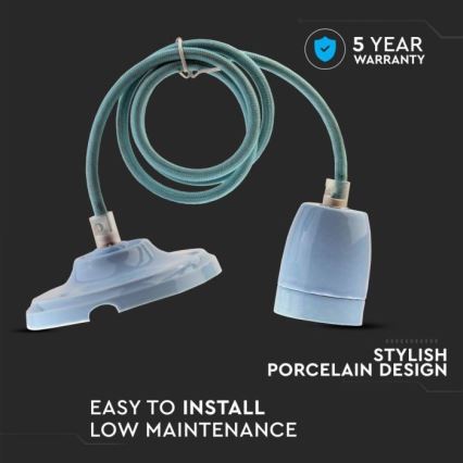 Napajalni kabel 1xE27/60W/230V modra/porcelain