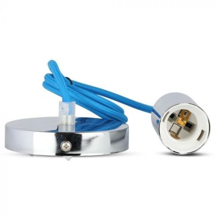 Napajalni kabel 1xE27/60W/230V modra/sijajni krom