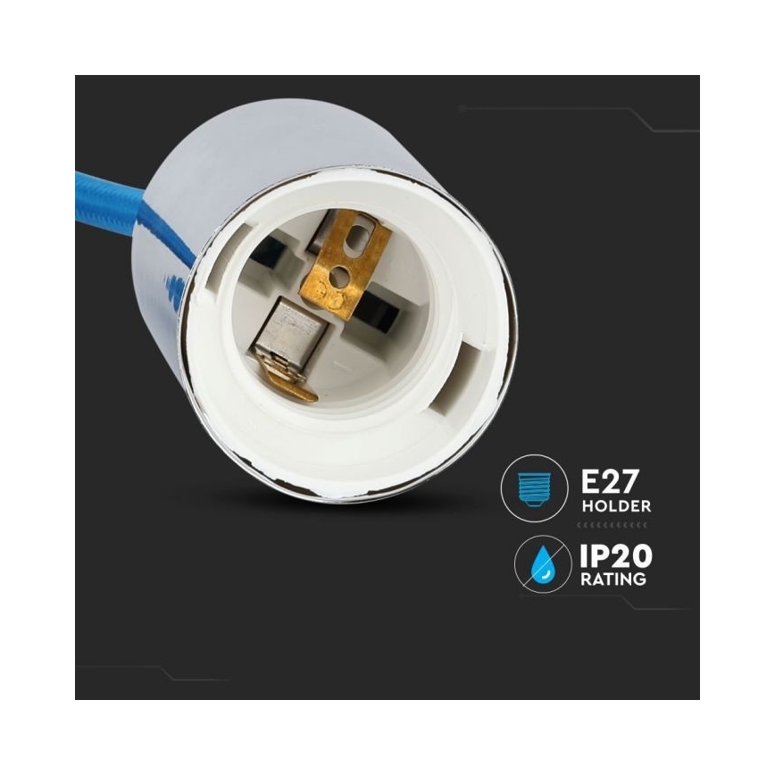 Napajalni kabel 1xE27/60W/230V modra/sijajni krom