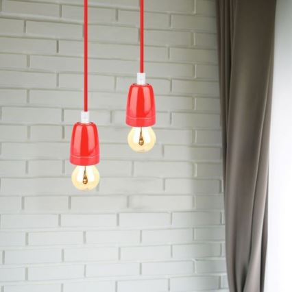 Napajalni kabel 1xE27/60W/230V rdeča/porcelain