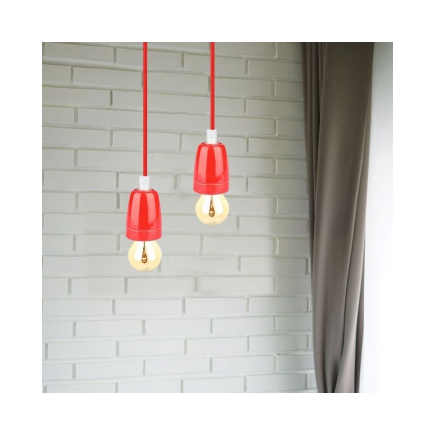 Napajalni kabel 1xE27/60W/230V rdeča/porcelain
