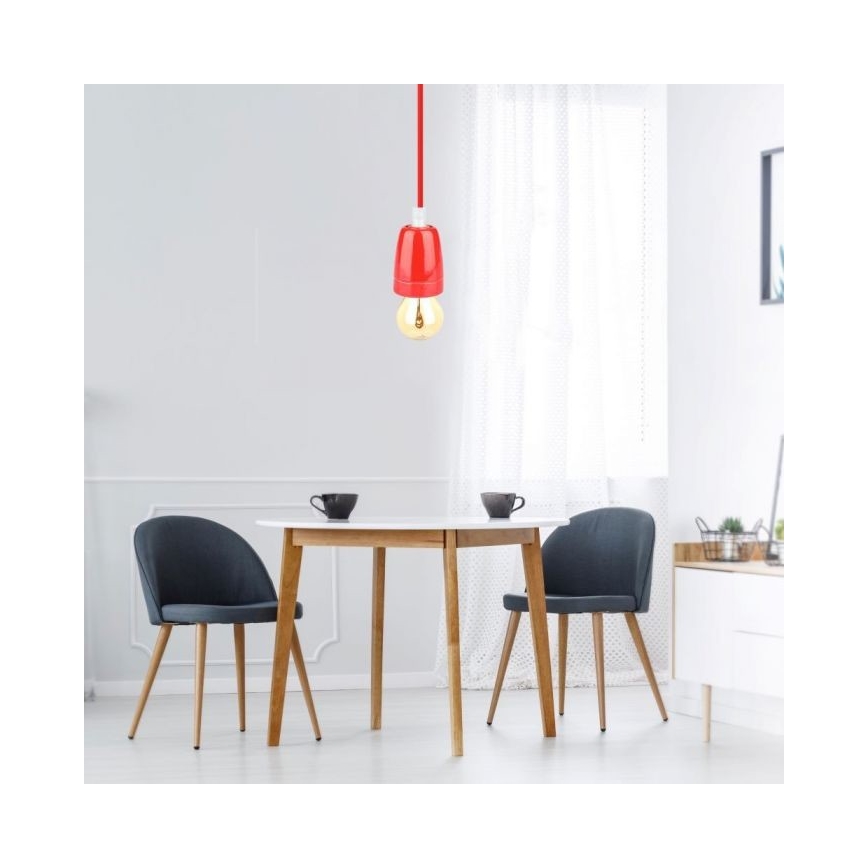 Napajalni kabel 1xE27/60W/230V rdeča/porcelain