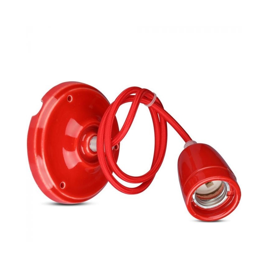 Napajalni kabel 1xE27/60W/230V rdeča/porcelain