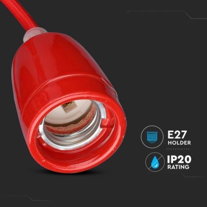 Napajalni kabel 1xE27/60W/230V rdeča/porcelain
