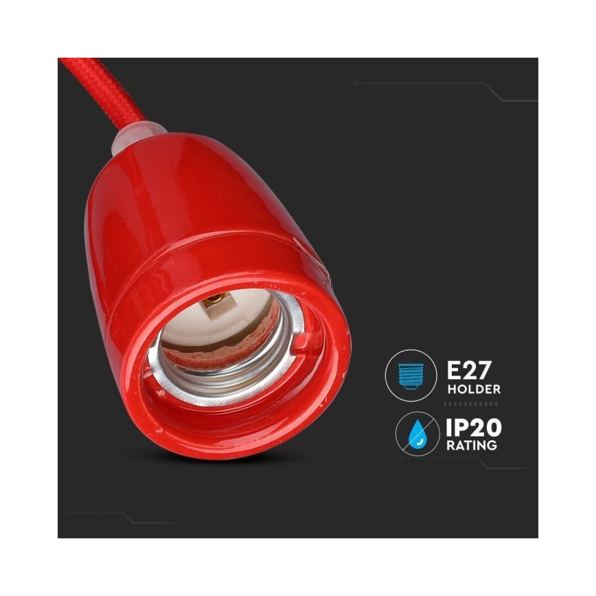 Napajalni kabel 1xE27/60W/230V rdeča/porcelain
